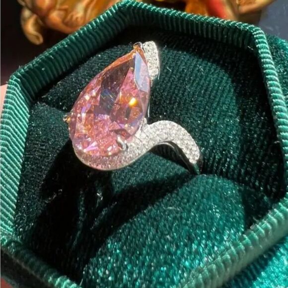 Pink water drop diamond ring sz 8 - Picture 5 of 6